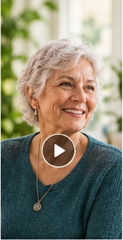 An older woman smiling in her living room