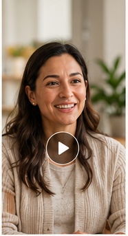 A woman smiling at home