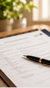 Enrollment paperwork and a pen on a clipboard