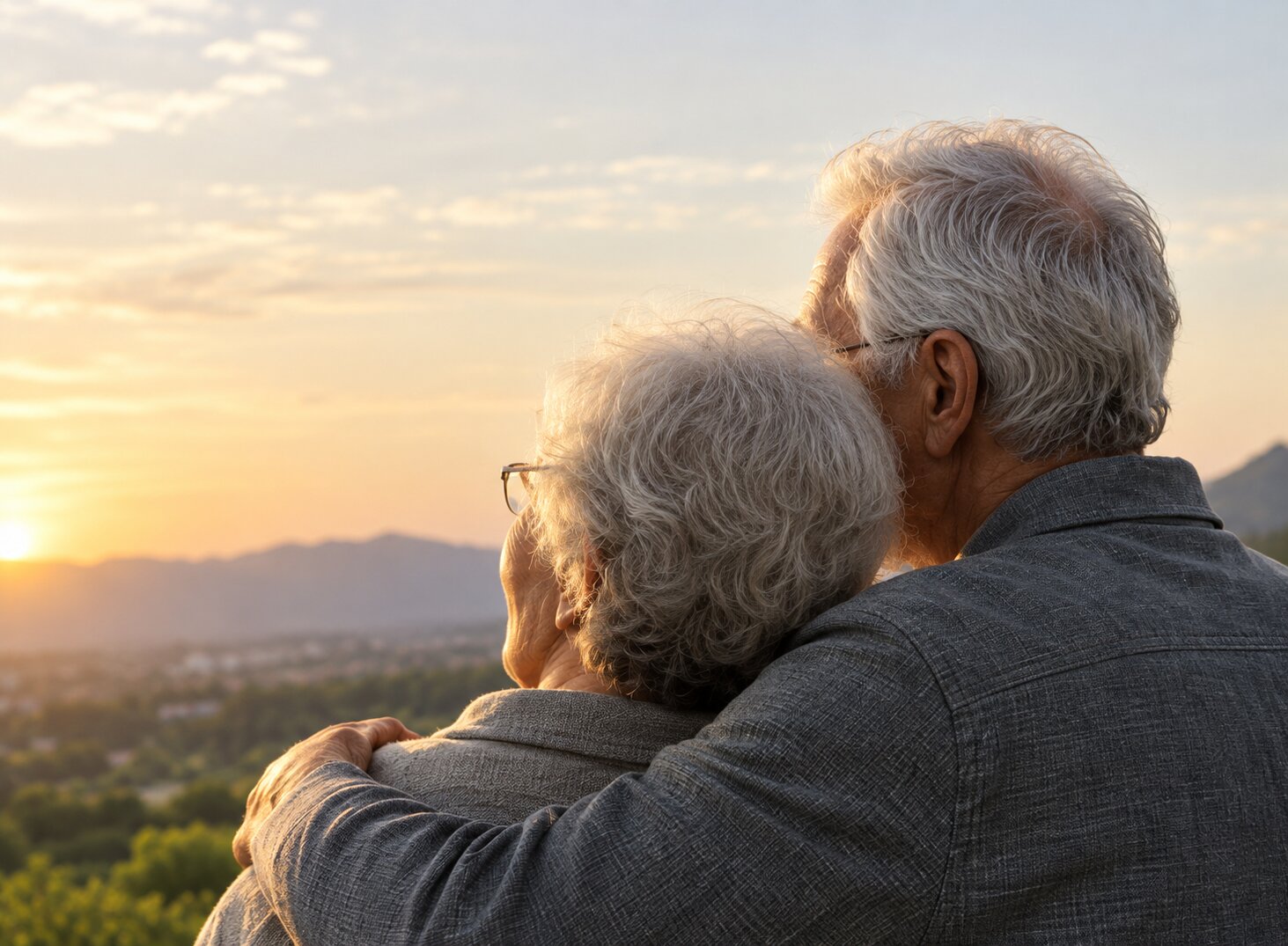Older couple watching the sunset together